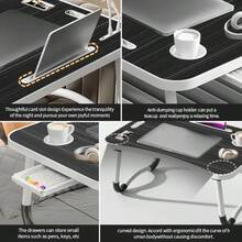 Haboqo Lap Desk With Tablet Slot, Laptop Bed Desk Tray Bed Table, Foldable Laptop Table With Storage Drawer,Portable Bed Desk For Laptop, Computer Tray With Cup Holder Notebook Stand Reading Holder For Couch Floor - 藍色 - 查看 8