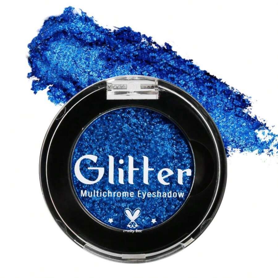 Blue Glitter Eyeshadow, Highly Pigmented Bright Sparkly Eye Makeup, Long Lasting Holographic Royal Blue Shimmer Chrome Eye Shadow Palette Single For Brown Eyes, Vegan Cruelty &Amp; Talc Free (Royal #6E) - ColorE - 查看 1