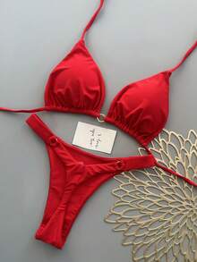 Conjunto de bikini de unicolor para vacaciones de verano en la playa - Rojo - Ver 1