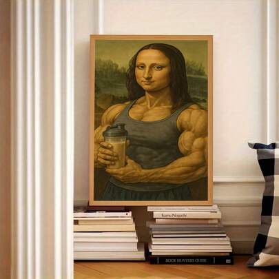 1pc Frameless Funny Fitness Enthusiast Mona Lisa Style Abstract Wall Art Canvas Print For Room Decor, Dorm Essentials, Birthday Gift And Party Decoration, Vintage Humorous Workout Theme Bedroom Decor, Aesthetic Room Decor, Prints For Wall, College Dorm Room Essentials, Home Decoration Bedroom, Gym Lover Gift, Unique Wall Decor Idea.