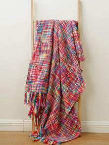 Multicolor Throw Blanket With Tassels, Home Decorative Colorful Throw Blanket For Couch, Boho Throw Blankets For Sofa, Bed Thows For Foot Of Bed, 50"X60" - Multicolor - View 4
