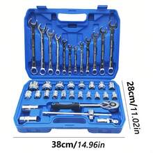 37-Piece Professional Tool Kit With Combination Wrench, Sockets, And Large Ratchet - A - Xem 9
