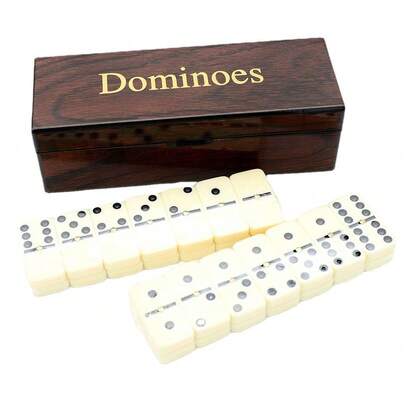 Doppel-Sechs-Domino-Set in Holzbox ,Tragbares Reisespiel zum Stressabbau, Interaktives Partyspielzeug für Erwachsene , Geschenk für Feiertage,Geburtstage.