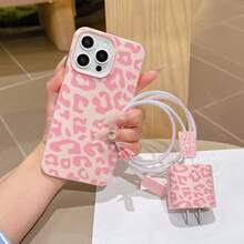 Pink Leopard Print Leather Texture Phone Case, Compatible With IPhone 11 12 13 14 15 16 Pro/Plus/Max - Pink - View 2