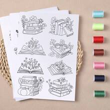 Pre-Printed Embroidery Pattern Paper, Self-Adhesive Water Soluble Stabilizer Kit With Book & Floral Botanical Designs - A - View 4