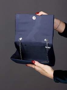 毛绒蝴蝶结手拿包，单肩/斜挎链条包，晚宴包，女士配饰，新娘手拿包，适合派对、婚礼、舞会、正式晚宴，可搭配婚纱、礼服、生日派对礼服等。 - 藏蓝色 - 查看 6