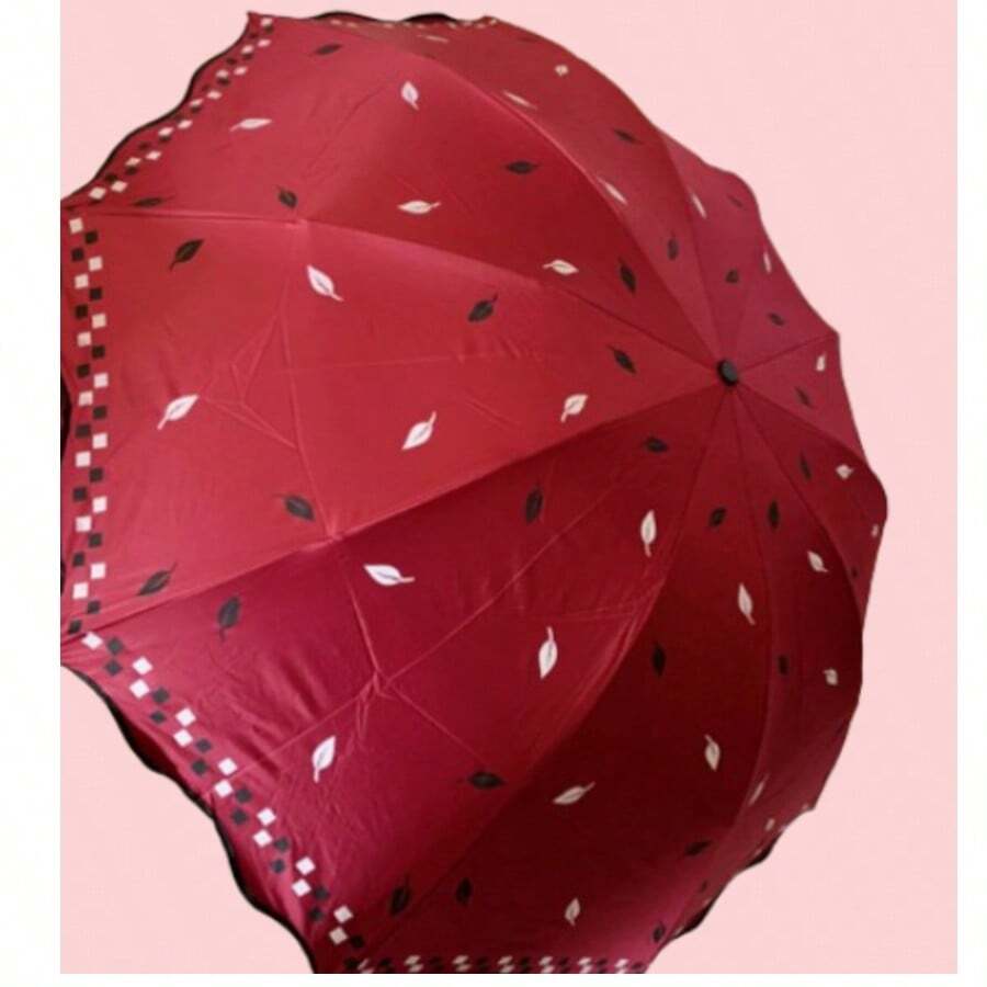 Large Double-Sided Umbrella With Leaf Design Code 113 - Màu Đỏ Sâu - Xem 1