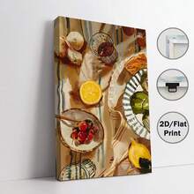 Vintage Küchen-Leinwandgemälde - Stillleben mit frischen Früchten und Gemüse, einschließlich Zitrone, Knoblauch, Tomate und Kräutern. Geeignet für Zuhause, Studentenwohnheim, Schlafzimmer und Wohnzimmer Dekoration - klassische Geschenkwahl. - Verschiedenfarbig - Übersicht 11