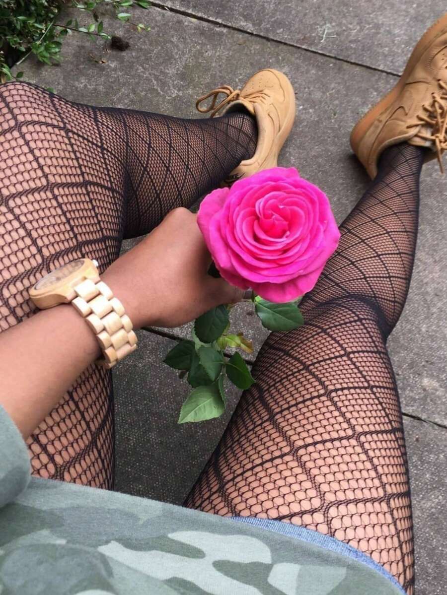 1双女士花卉蕾丝连裤袜/长筒袜，渔网袜，高腰显瘦紧身大码渔网提花打底裤，适合各种场合 - 黑色 - 查看 1