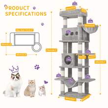 Hzuaneri 170 Cm Large Cat Tower For Indoor Cats,Cat Tree,  Multi-Level Cat House With Condo, 8 Scratching Posts, Hammock - Light Grey - View 3
