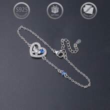 1条优雅精致的925银蝴蝶心形镶嵌立方氧化锆女士手链，适合日常、派对、节日、约会、送礼等场合。 - 白金 - 查看 1