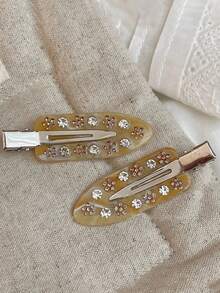 New Millefleur Flower Rhinestone Acetate Seamless Bangs Clip Ins Side Clip Hair Accessory - Multicolor - View 12