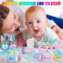 Set de sonajeros mordedera calcetines muñequeras para bebé 0 a 12 meses estimulación temprana regalo - macarrones - Ver 5