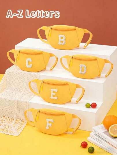 1pc New Stylish And Casual Yellow Lightweight Chest Bag With A-Z Letter Design And Zipper Closure. Can Be Used As A Birthday Gift Bag, Crossbody Bag, Or Everyday Bag. Suitable For Storing Keys, Tissues, And Other Small Items. Perfect For Teen Girls And Suitable For Travel, Shopping, And Other Outings.