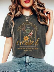 SHIMIDA Women'S Retro Christian T-Shirt- Floral Print God Made Me Awesome& Ephesians 2:10 Bible Verse, Light Beige Round Neck Short Sleeve Casual Top, Washable Religious Inspiration Clothing, Exclusive Spiritual Women,Women's Graphic Round Neck Short Sleeve Tee, Casual Daily Tops, St. Patrick's Day Easter Holiday Outfits - 灰色 - 查看 7