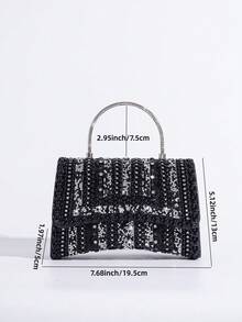 Silver Glitter Rhinestone Decor Handbag, Elegant Clutch Bag For Women, Sophisticated Craftsmanship For Formal Events, Parties, Galas - Black - View 10
