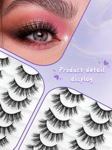 7对仿貂毛假睫毛，5D蓬松凌乱卷翘，动漫湿润睫毛嫁接，美妆时尚长浓密自然卷翘湿润假睫毛，返校必备化妆工具 - 濃密款 - 查看 7