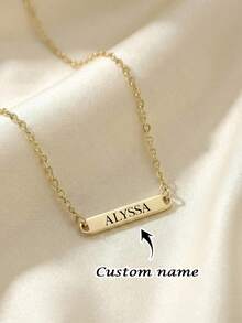 1pc Customized Name Plate Necklace, Minimalist Stainless Steel Name Plate Necklace Suitable For Daily Wear, Women's Necklace, Customized Name Necklace, Valentine's Day Gift For Her, Ramadan, Birthday, Anniversary, Back To School, Mother's Day Personalized Gift - Multicolor - View 4