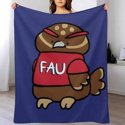 FAU Mascot Throw Blanket, Super Soft Flannel Cozy & Lightweight, For Dorm Room Game Day Decor, Perfect Gift For Florida Atlantic University Fans, Cute Owlsley Design Machine Washable