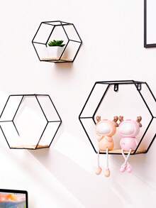 3pcs/1pc Gold Hexagon Wall Shelf, Home Decor Wall Mounted Storage Rack, Book Display Stand, Iron Art Wall Shelf - Black - View 4