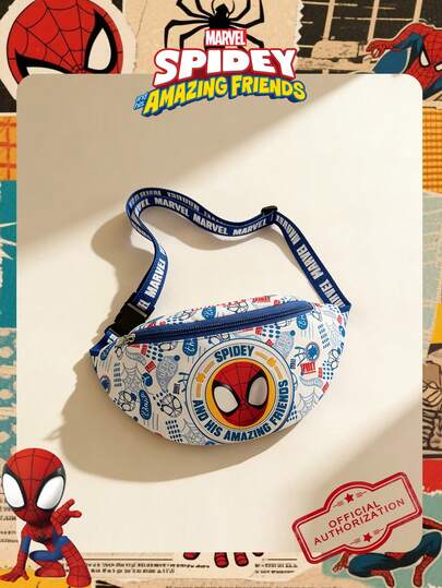  1 pieza Bolso de cintura tipo riñonera con estampado oficial de Spider-Man de Marvel, bolso bandolera multifuncional para hombres, bolso cruzado casual para niños, bolso de pecho ajustable y ligero, monedero con diseño de dibujos animados, ideal para hombres, niños, adolescentes, fans jóvenes, estudiantes, perfecto para ir a la escuela, actividades al aire libre, visitas a parques temáticos, viajes de vacaciones y deportes