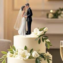 Elegant Bride And Groom Wedding Cake Plastic Decorative Figurines, With White Veil | Suitable For Engagement Parties, Bridal Showers And Anniversary Celebrations - Black Suit - View 8