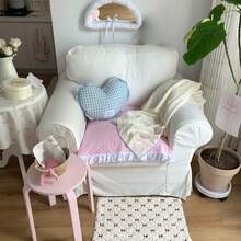 1件提花桌布，华夫格图案，蓝色滚边，双面可用，可作沙发套/薄毯，多用途 - 彩色 - 查看 5