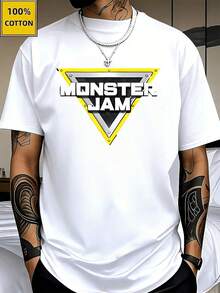 Monster Jam Printed TShirts Racing Sport ShortSleeved Tee 100% Cotton Spring Summer Graphic T Shirts Fashion Men'S Top A Great Valentine's Day Gift Valentine Outfits For Men Mardi Gras Gift Casual Tee - 白色 - 查看 8
