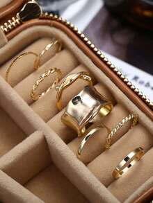8pcs Vintage Minimalist Twist Rings, Personalized Geometric Metal Knuckle Rings For Women - Yellow Gold - View 5