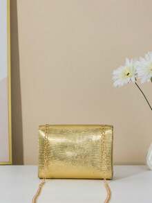 1 件女士极简蜥蜴纹链条扭扣斜挎方包，适合派对、旅行、日常使用，也是理想的礼物之选。 - 彩色 - 查看 10