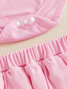 Baby Girls Summer Shorts Outfits Short Sleeve Doll Collar Golf Court Embroidery Romper Tiered PP Shorts Sets - 粉色 - 查看 8