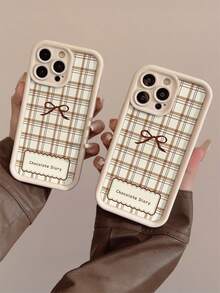 1个条纹格子蝴蝶结字母图案米色高韧性TPU材质手机壳，适合作为礼物，兼容苹果XS/XS Max/XR/11/12/13/14/15/16/17 Pro/Pro Max/14/15/16/17 Plus - 彩色 - 查看 3