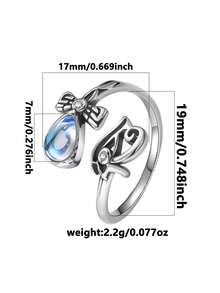 1pc S925 Sterling Silver Double Layer Moonstone Adjustable Ring, Butterfly & Eye Design, Unique Dreamy Silver Ring, Suitable For Daily Wear Or Gift, Comes In Gift Box - Antique Silver - View 4