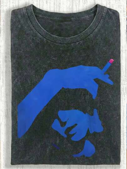 Plus-Size Women's Summer Printed Casual Simple Everyday Loose Washed Cotton Short-Sleeved Round Neck T-Shirt