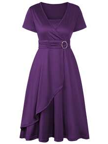 2026 Best Selling Fashionable Temperament Chic Plus Size Asymmetrical Hem V-Neck Dress Party Evening Dress Women's Evening Dress Mini Dress  Elegant    Asymmetrical  Wrap  Ring    Wedding - Màu tím - Xem 9