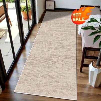 1 件米色抽象纹理走廊地毯 - 柔软水晶绒面，纯色包边，防滑 TPR 底背，适用于客厅、卧室、走廊或花园装饰。优雅家居装饰 | 现代简约风格 | 高密度水晶绒材质 | 易于清洁，可机洗 | 秋冬季节假日季的理想之选 | 房间装饰