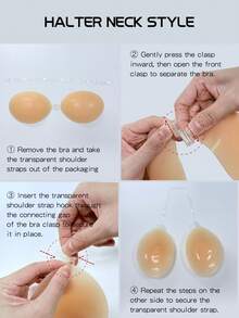 New (Transparent/Nude) Women's Invisible Bra, Silicone Bra With Shoulder Straps, Adhesive Bra, Reusable. - Multicolor - View 9