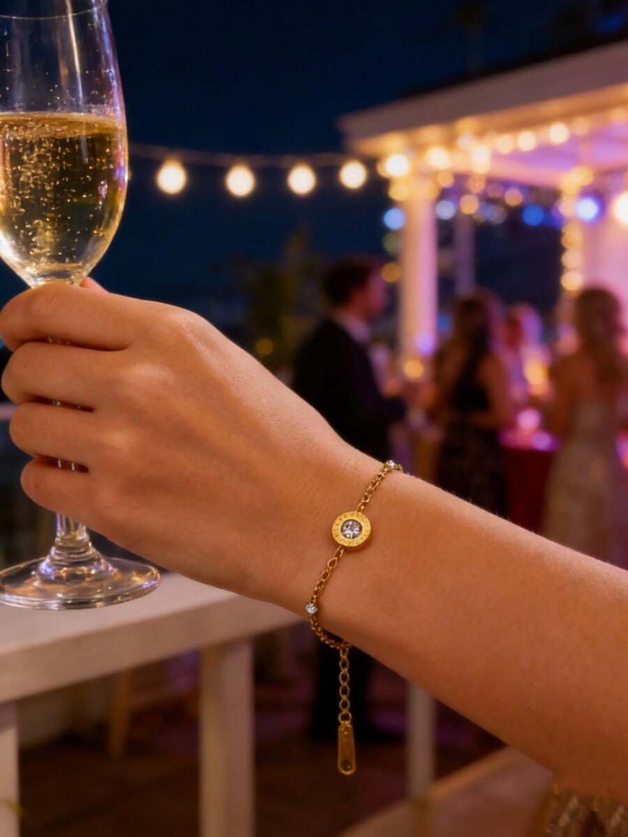 1件复古奢华男女通用罗马数字圆盘手链，细链几何圆形手链，优质电镀，防褪色，简约优雅，适合度假、音乐节、旅行、珠宝佩戴，多功能礼品，节日配饰，时尚度假配饰 - 金黃色 - 查看 1