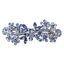 Gorgeous Blue Crystal Flower Hair Barrette Clip - Blue - View 2