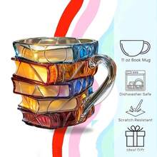 2pcs Painted Book Mug 2025 New Unique Design Perfect Gift For Book Lovers Handcrafted Glass Coffee Mug 11 Oz Cool And Fun Bookmark Teacup Christmas Halloween Birthday Gift - Multicolor - View 2