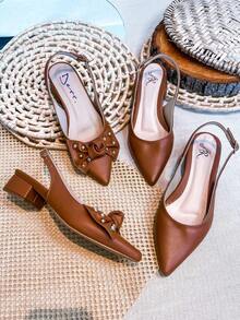 Slingback Open-Toe Pump With A Heel Below 3cm. - Caramel-bow - View 9