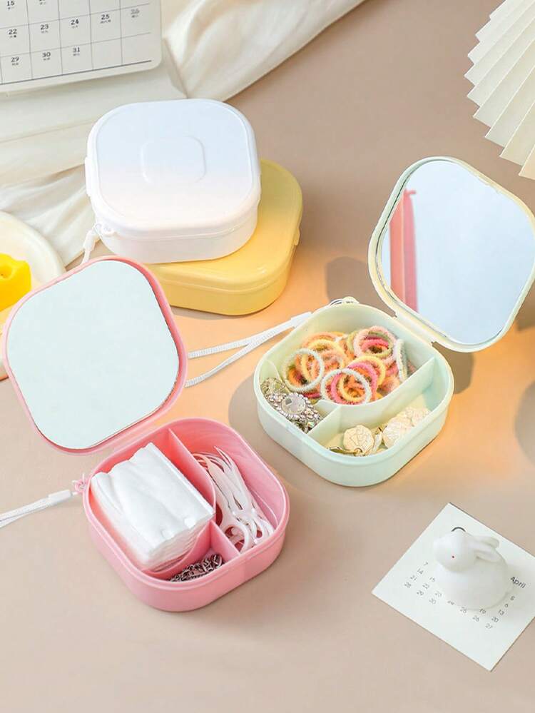 1PC Covered Cosmetics Storage Box, Hair Accessories, Lipstick Classification Storage Box, Travel Accessories Storage Box, Portable, With Mirror, Suitable For Bedrooms, Dressing Tables, Bathrooms, Travel And Business Trips, Girls' Makeup, Jewelry Wearing, Etc - Multicolor - View 4
