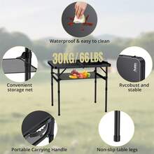 Anbte Mesa de camping plegable, mesa portátil de 36 x 24 pulgadas, altura ajustable máxima 28 pulgadas, con red de almacenamiento, mesa plegable de aleación de aluminio, ligera, asa portátil para viajes, exteriores, patio trasero (negro) - 1 - Ver 6