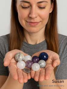 3/6件套波西米亚风弹力手链套装，天然宝石材质——蓝色条纹、白色水晶、白色纹理珠和粉紫色混合宝石珠，女士弹力串珠首饰制作材料 - 彩色 - 查看 2