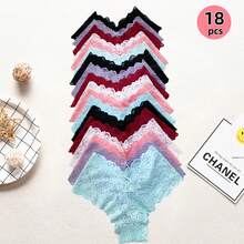 18-Piece Set Of Low-Waisted, Sexy Lace Panties In Plus Sizes (M-XXL). They Hug Your Curves, Breathe Well, And Keep You Comfy All Day. From Our Elegant Collection, With Bowknots, They Suit Any Look, For Daily Wear Or Special Moments. - Nhiều màu - Xem 1