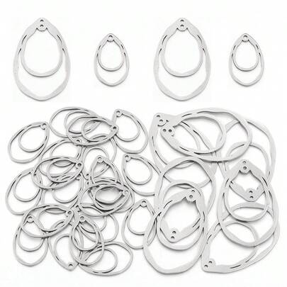 10pcs/Pack Stainless Steel Hollow Double-Ring Water Drop Shaped Pendant, Minimalist Fashion Earring & Necklace DIY Jewelry Making Accessories