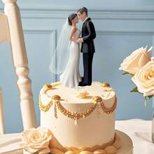 Elegant Bride And Groom Wedding Cake Plastic Decorative Figurines, With White Veil | Suitable For Engagement Parties, Bridal Showers And Anniversary Celebrations - Black Suit - View 7