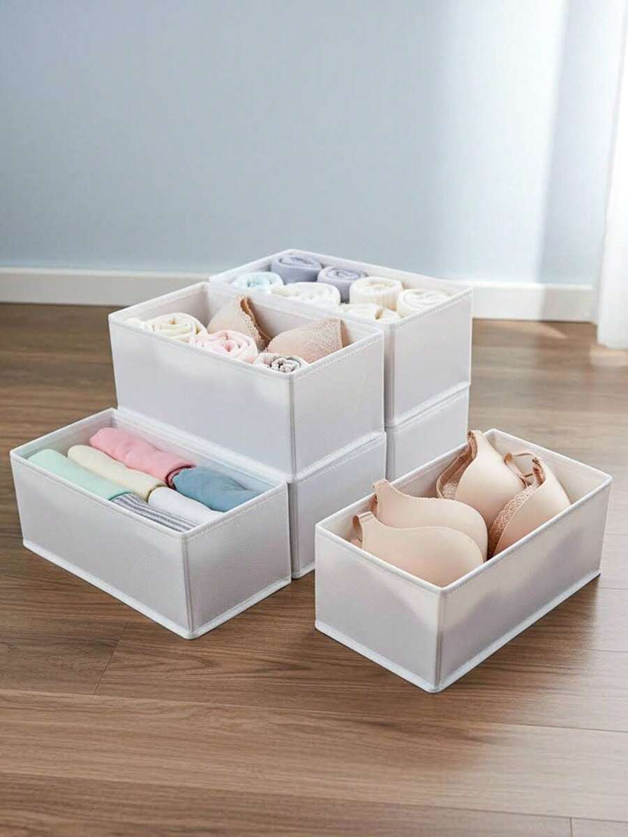 1/3/6pcs-Underwear Storage Box, Non-Woven Fabric Storage Box, Foldable Wardrobe Storage Box, Drawer Divider Storage, Suitable For Home Decor, Bedroom And Apartment Accessories, Back To School Dorm Supplies