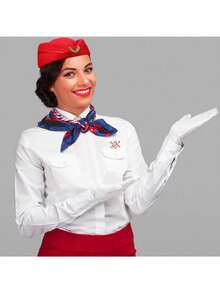 5pcs Women's Pilot Role Play Costume Set, Includes Hat, Scarf, Glasses, Gloves, Flight Attendant Makeup Party Outfit, Suitable For Role Play, Party And Dance Stewardess Costume - Multicolor - View 5