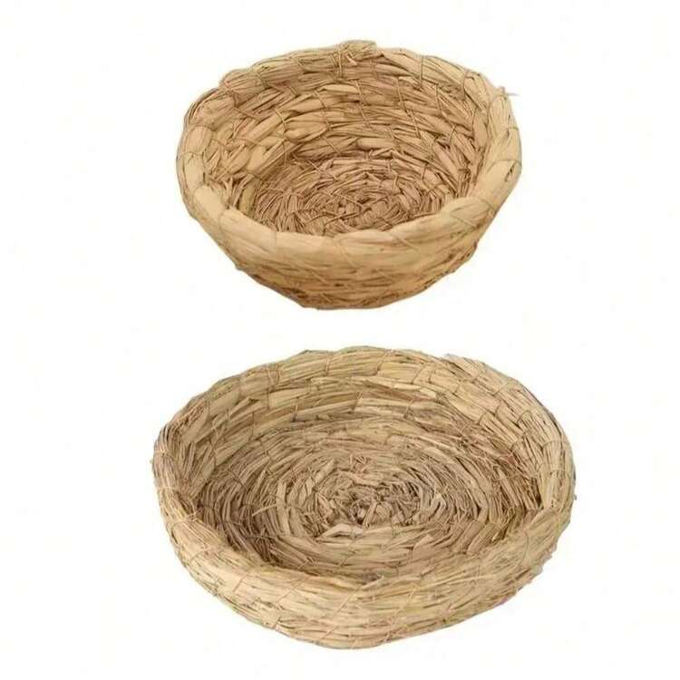 Handmade Woven Bird Nest - Natural Straw Breeding Nest, Flat Bottom Incubation House, Breathable Bird Cage Accessory, Suitable For Parrots/Canaries - Multicolor - View 4
